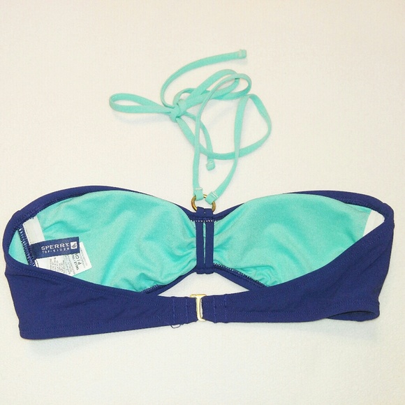 Sperry Color Block Sequins Halter Bikini Top Small - Picture 3 of 6